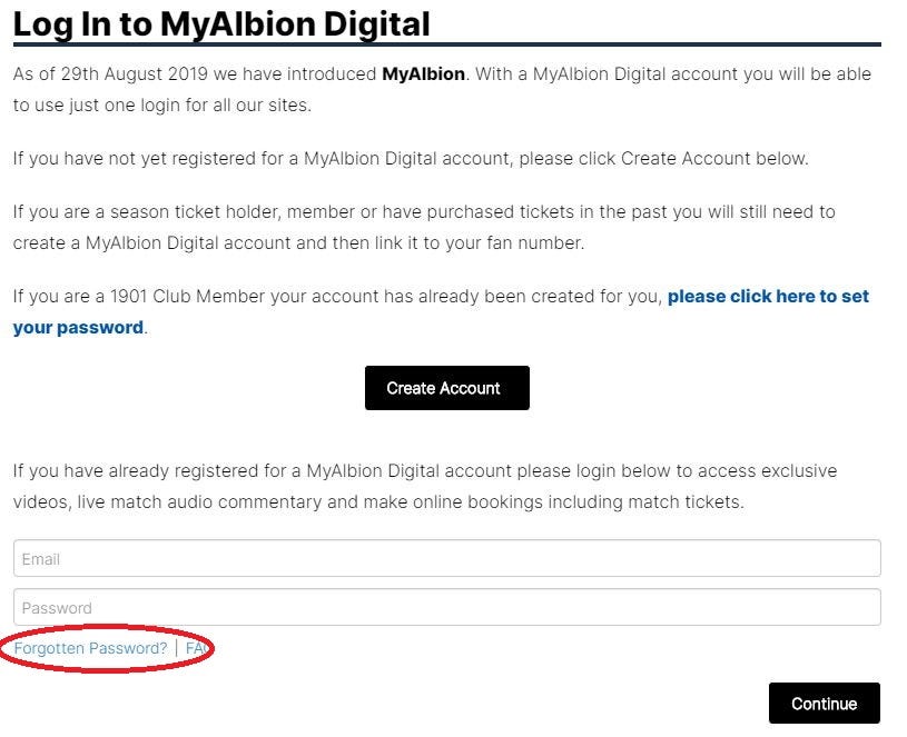 Log in page with forgotten password link circled